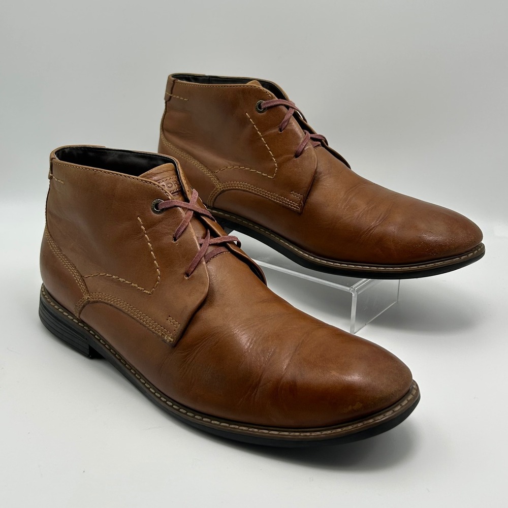 Rockport Chukka Boots Men 10.5 Brown Tan Leather truTECH Business Casual Classic